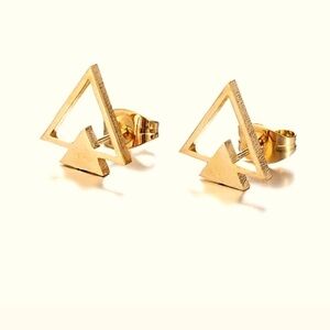 Unisex Triangle 18k‎ Gold Plated Silver Stud Earrings, 10mm